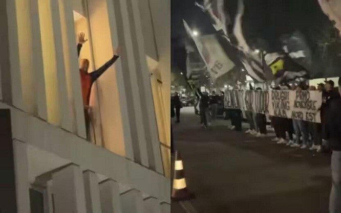 都体：尤文球迷来到酒店外支持新主帅，图多尔向球迷们挥手致意